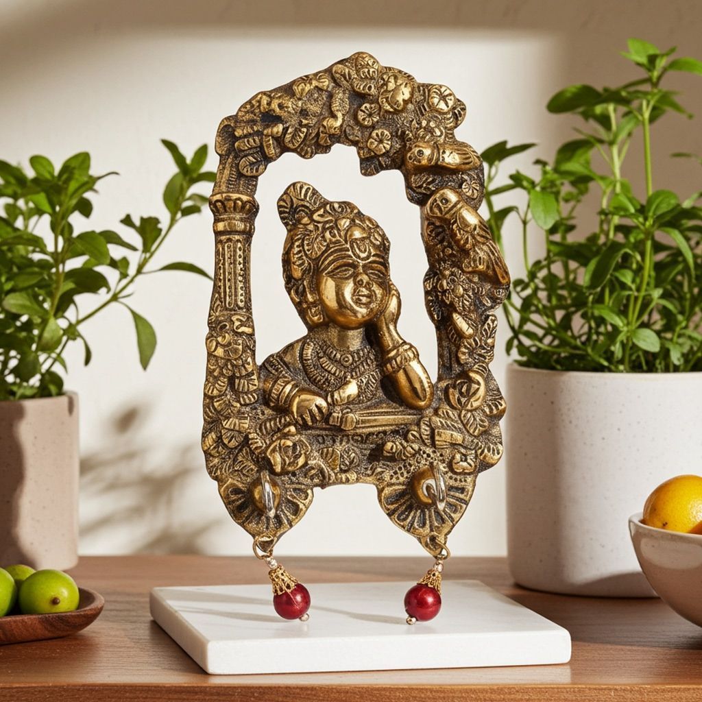 Aluminium Showpiece Wall Haging Key Holder With Krishna Statue (ASMAS336 G)