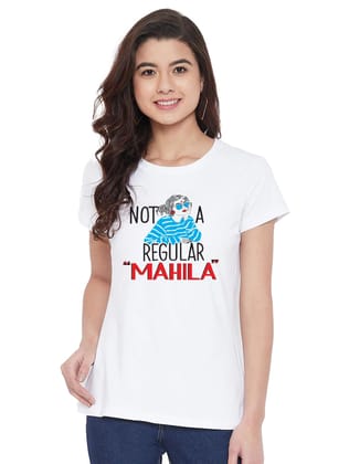 Women's Cotton Blend Not A Regular Mahila Printed T-Shirt S (White)