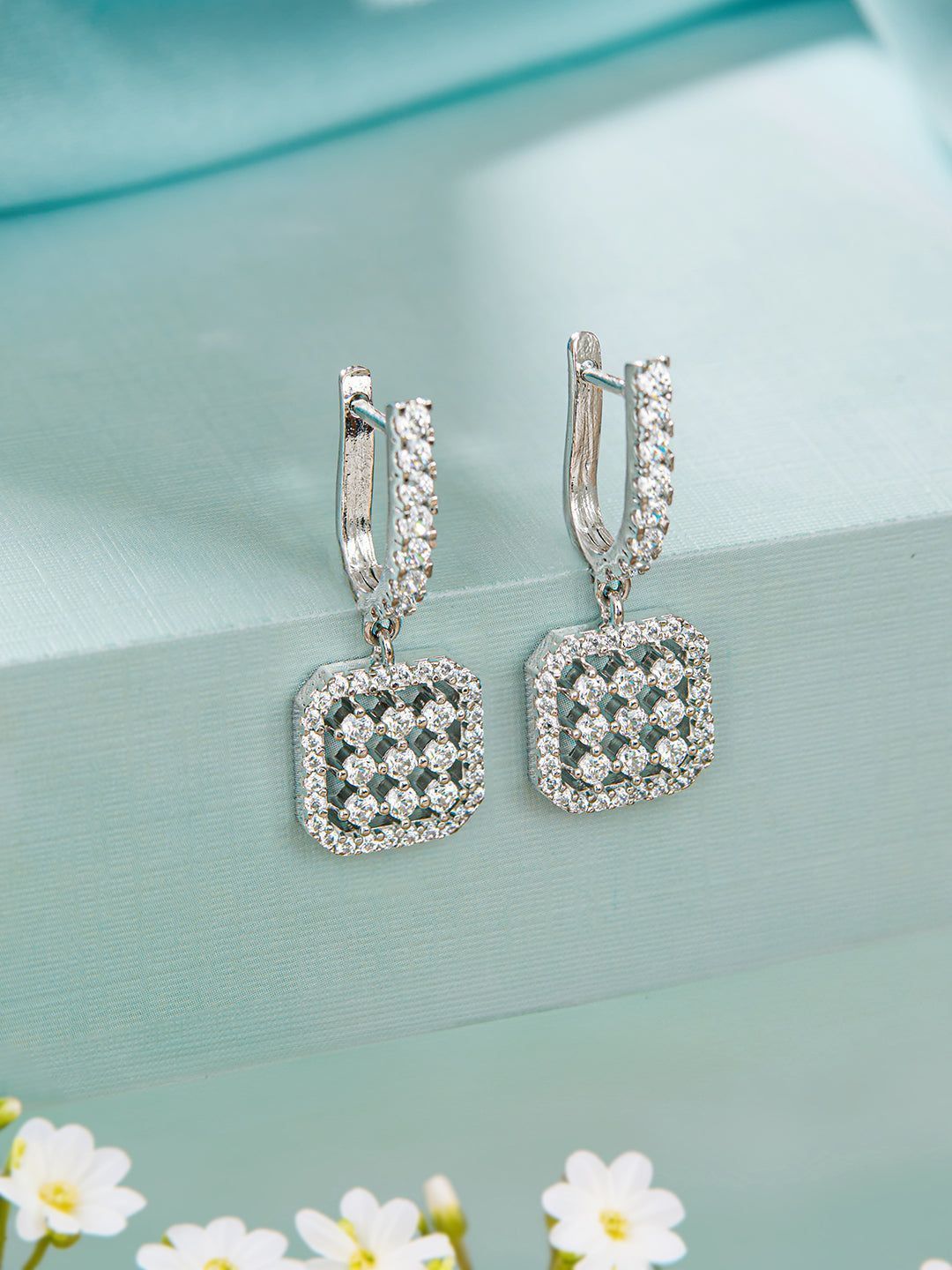 925 Sterling Silver Rhodium Plated Bar Pattern Drop Bali Hoop Earrings