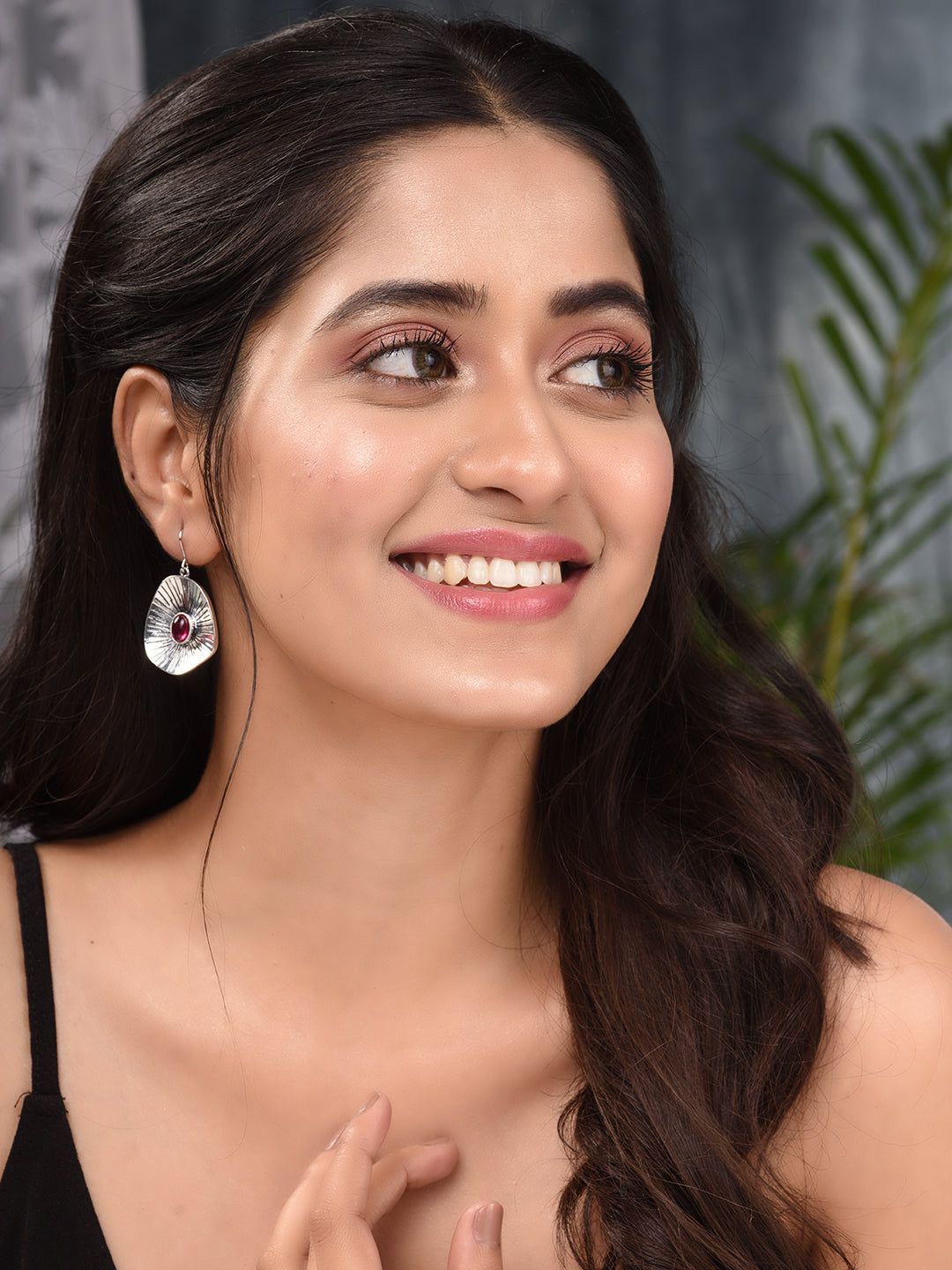 Silver Oxidised Leaf Shaped Drop Earrings
