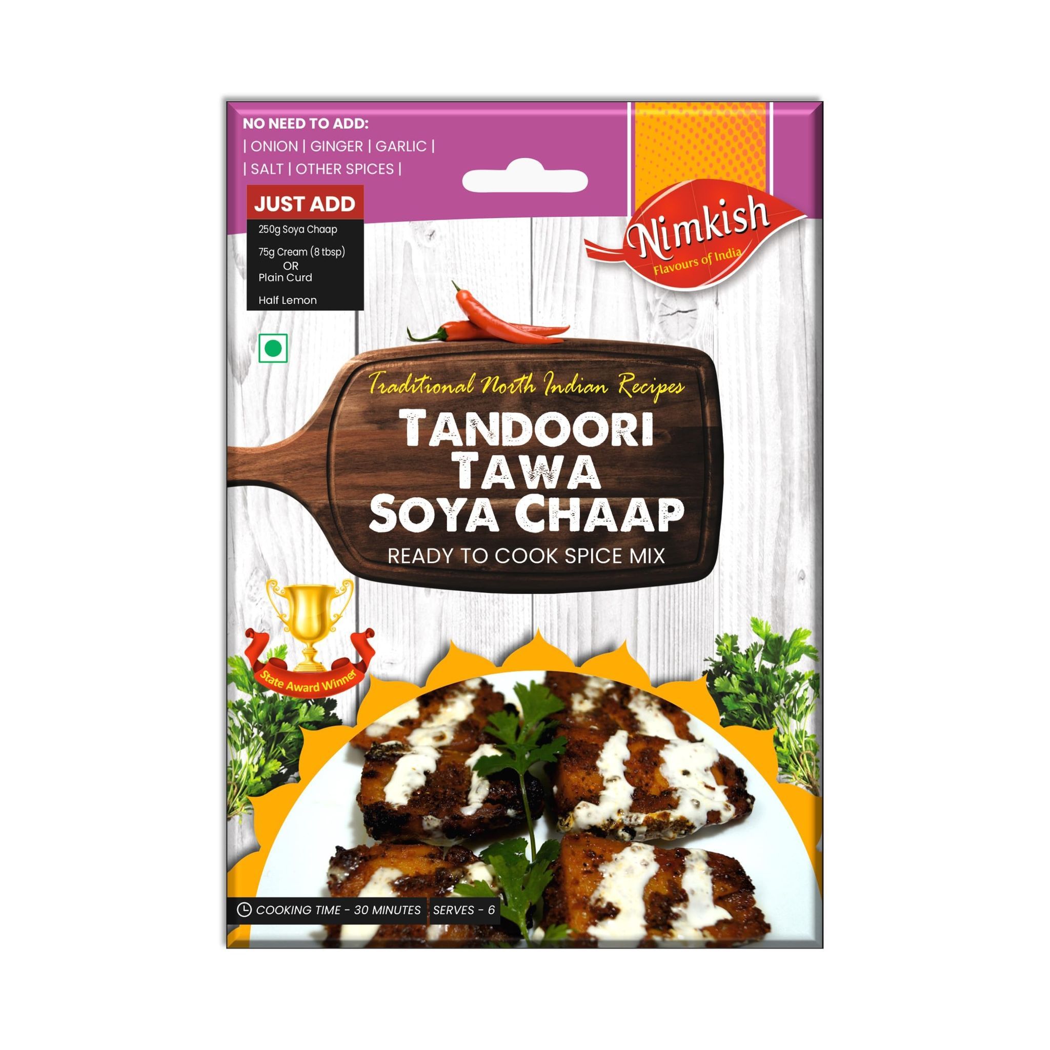 Nimkish Tandoori Tawa Soya Chaap Ready to Cook Spice Mix | 50g | Onion Ginger Garlic Already in Mix | Himalayan Recipe