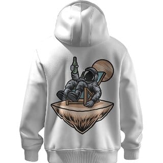 BULL CLOTHING Astronaut Chilling Graphic White Hoodie  60 Cotton 40 Poly  280 GSM  Unisex Casual Sweatshirt (L)