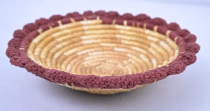 Handwoven Wheatgrass Fruit Basket with Crochet Border Handwoven Wheatgrass Fruit Basket with Crochet Border