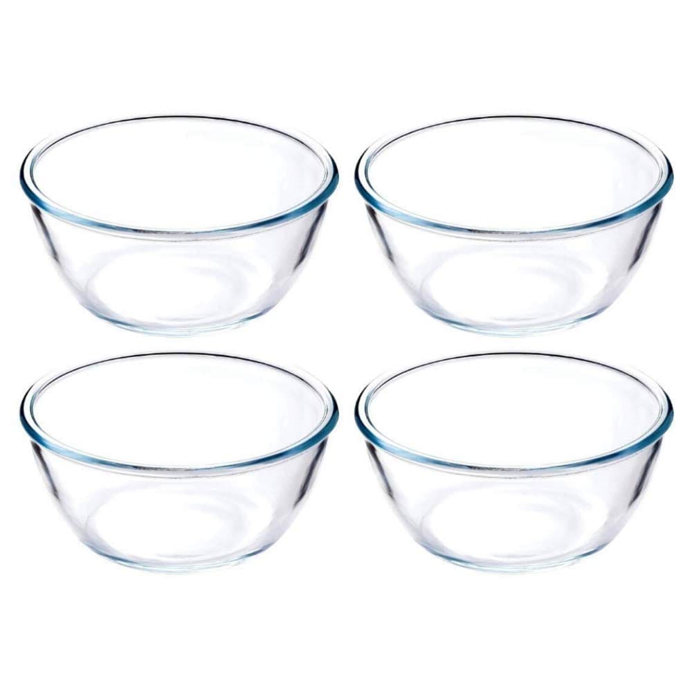 Femora Borosilicate Glass Solid Microwave Safe All-Purpose Mixing Bowl (3600 ml) - Set of 4