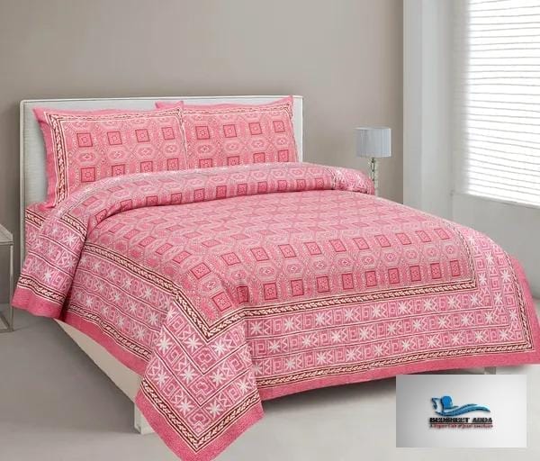 3001-Hometrade India-Standard King Size (90*108 Inches)-Pure Cotton Jaipuri Double Bedsheet With Matching Pillow Cover