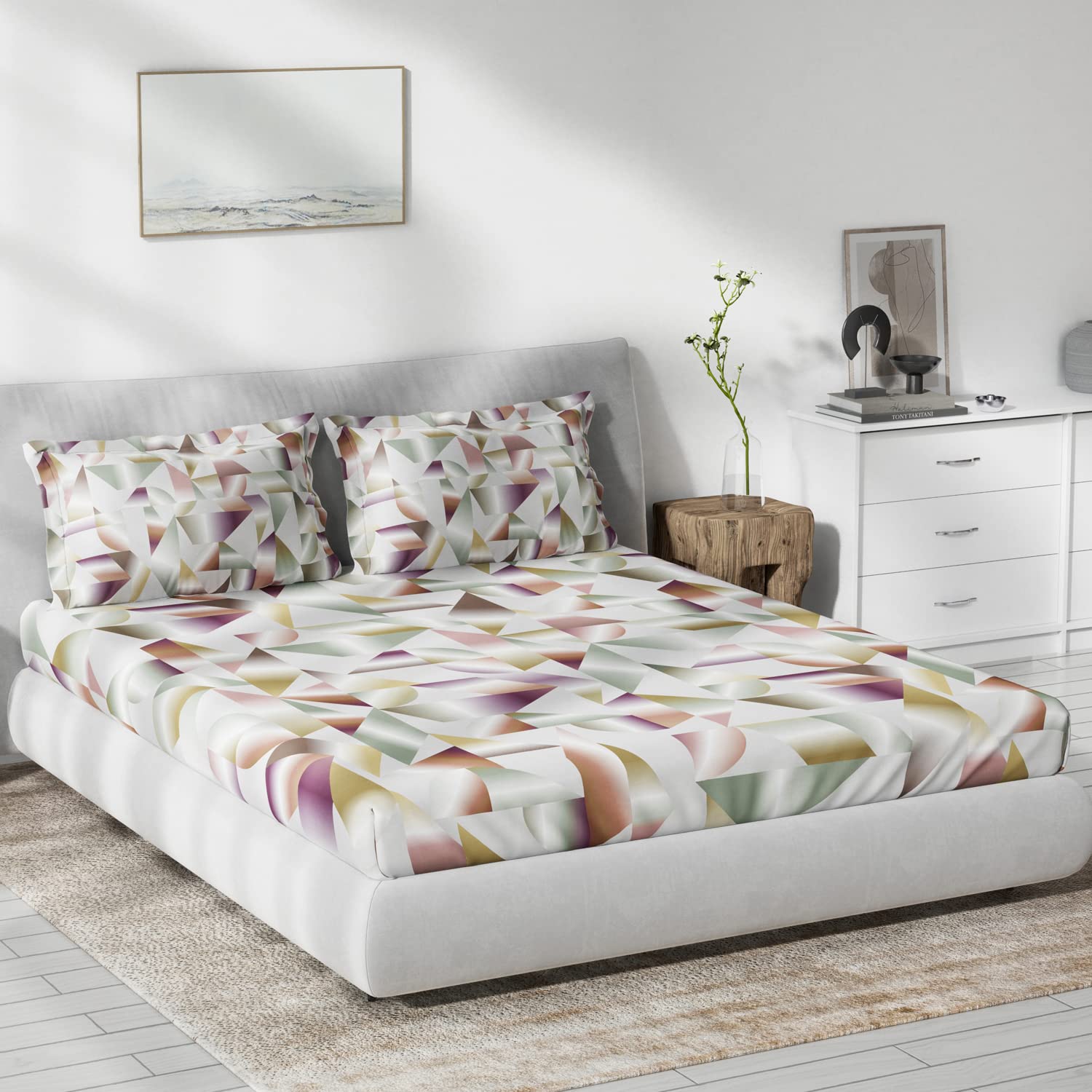 DDECOR - Primary Collection 100% Cotton Abstract Pattern 136TC King Bedsheet |229 CM X 274 CM| Purple