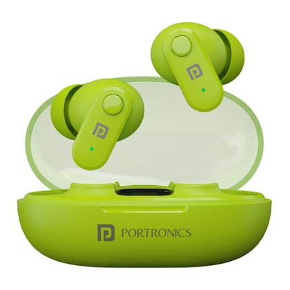 Portronics Harmonics Twins S16 24 Hour Playtime, LED Display, Low Latency, Type C Fast Charging - Green