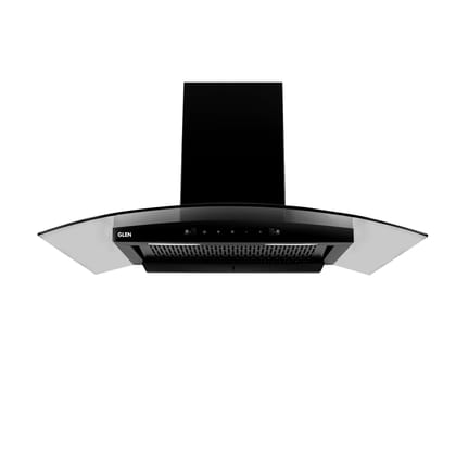 Glen Hood Senza Black Kitchen Chimney 90cm | 1200 m/hr Suction Capacity | Filterless Thermal Auto Clean | Curved Glass Design | Touch & Gesture Control | 1-Year Comprehensive & 7-Year Motor Warranty Glen Hood Senza Black Kitchen Chimney 90cm | 1200 m/hr 