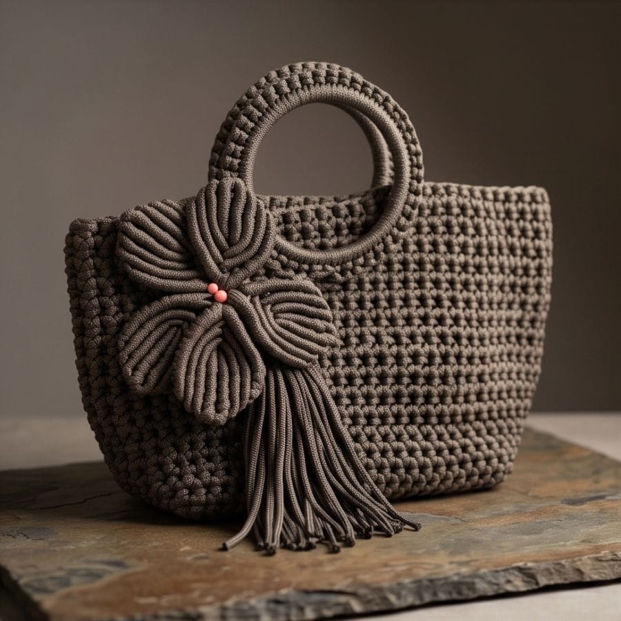 Handcrafted Macramé Floral Accent Handbag