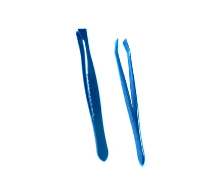 Nawani Set of 2 Flat Tip Black Tweezers Pluckers for Eyebrow Making
