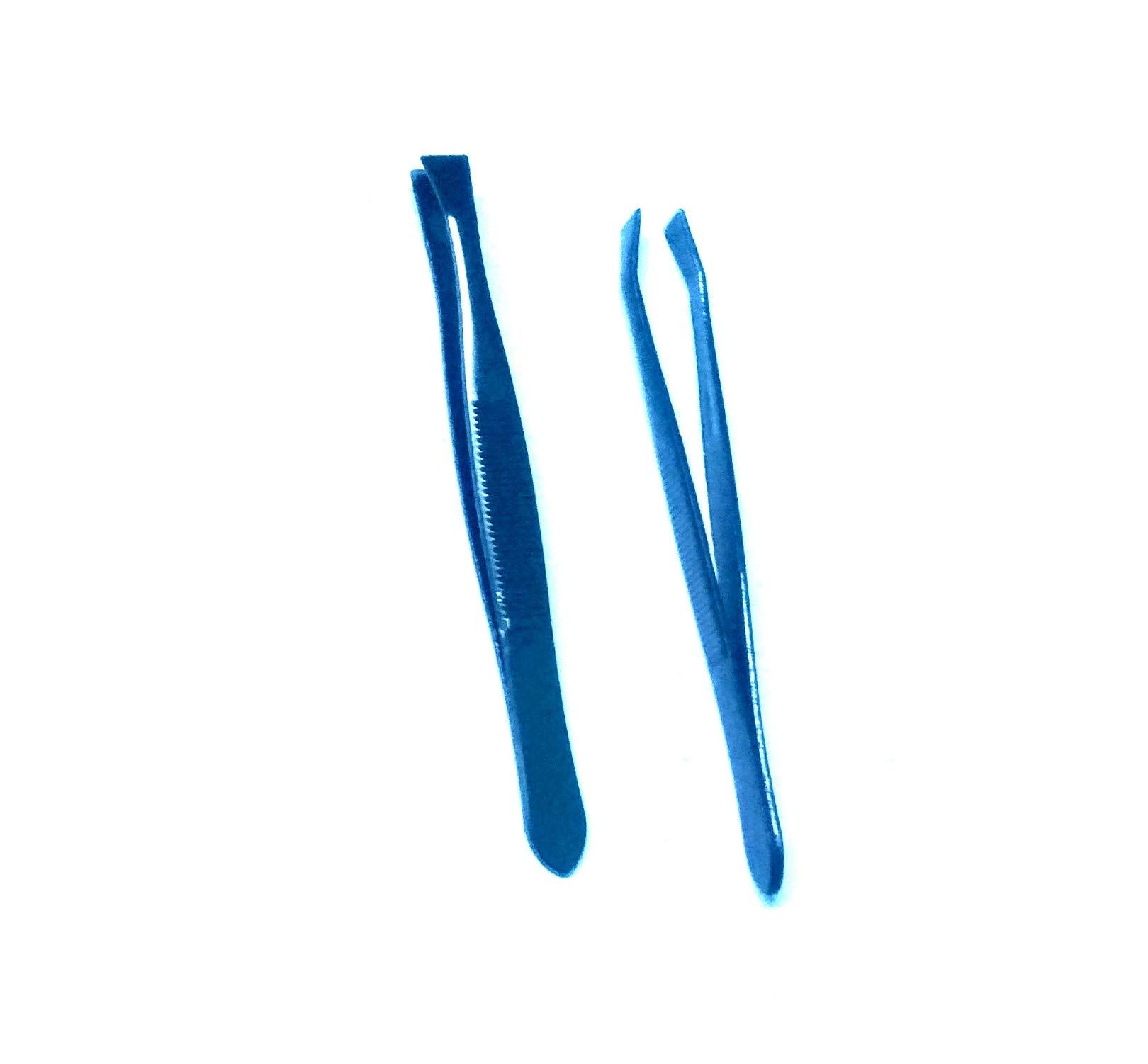 Nawani Set of 2 Flat Tip Black Tweezers Pluckers for Eyebrow Making