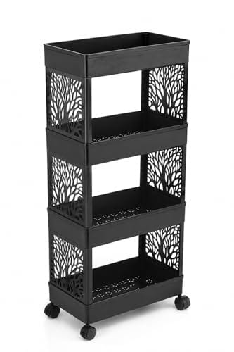 4 Layer Plastic Storage Rack with Wheel, Multipurpose Kitchen & Bathroom Organizer Trolley, Home Utility