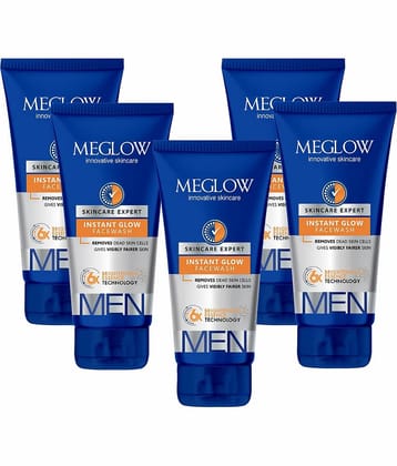 Meglow Instant Glow Facewash for Men for Skin Brightening for Even Skin Tone 70g ( Pack of 5 )