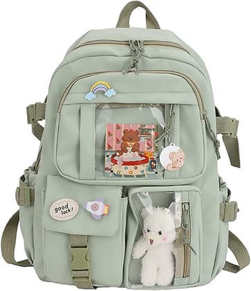 MTRoyaldia Kawaii Standard Backpack With Kawaii Pin And Accessories, Large Capacity Cute Bear Accessories Standard Backpack Multi Pocket Kawaii School Bag (Green) MTRoyaldia Kawaii Standard Backpack With Kawaii Pin And Accessories, Large Capacity Cute Be