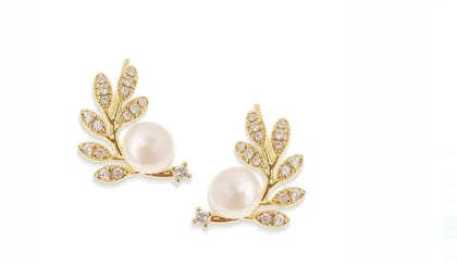 Latest Leaf Pearl Stud Earrings