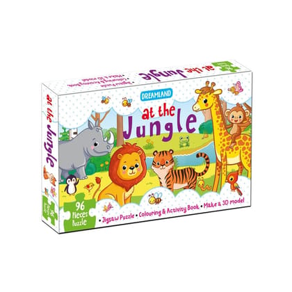 At the Jungle Jigsaw Puzzle for Kids – 96 Pcs | With Colouring & Activity Book and 3D Model