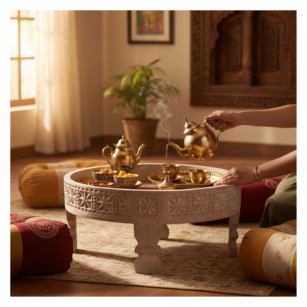 Wooden Handmade Round Gray Chakki Coffee Table with Storage