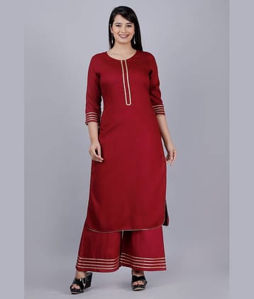 MAUKA - Maroon Straight Rayon Women's Stitched Salwar Suit ( Pack of 1 )