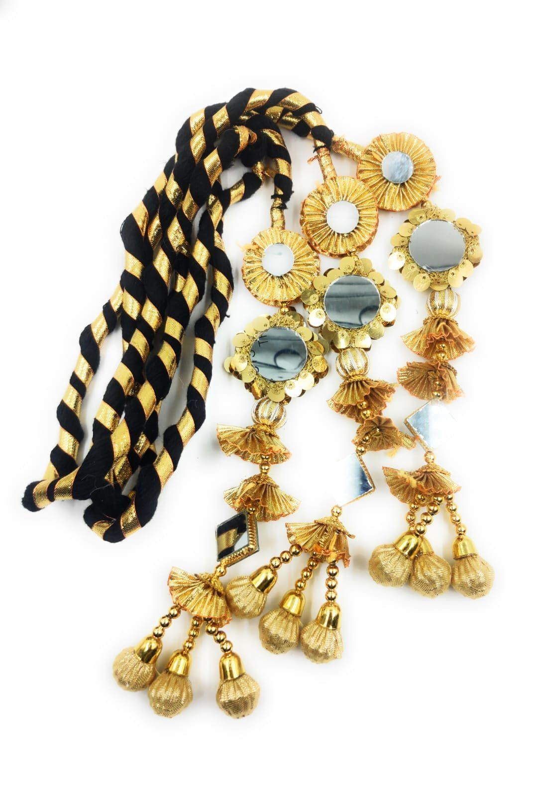 Mirror work Patiala Shahi Punjabi Paranda for Women-Braid Tassles (Golden & Black) 1 piece