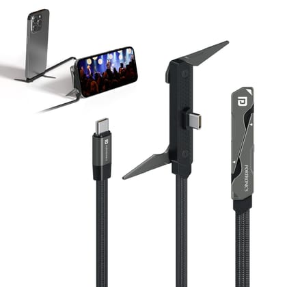 Portronics Dockline 100W Type-C to Type-C Cable with In-Built Stand, E-Marker Chipset, Braided Cable - Black Portronics Dockline 100W Type-C to Type-C Cable with In-Built Stand, E-Marker Chipset, Braided Cable - Black