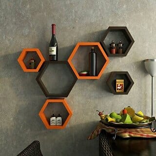 Onlinecrafts Wooden Wall Shelf Wooden Wall Shelf (Number Of Shelves - 6, Brown, Orange)