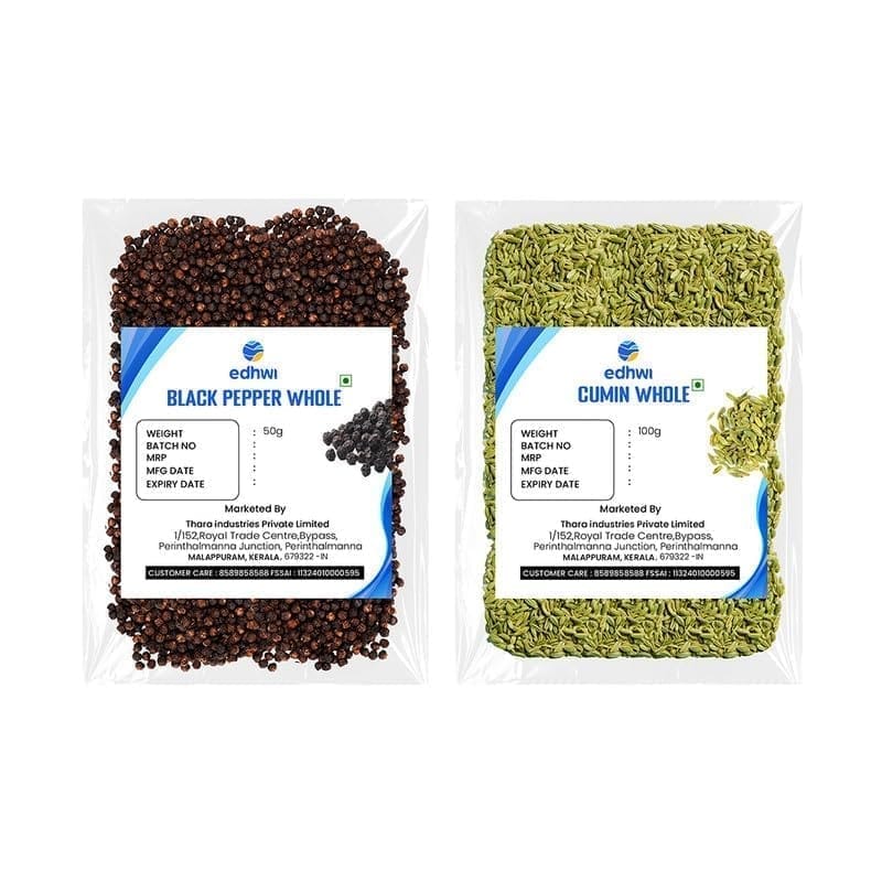 EDHWI Black Pepper 50g & Cumin 100g Combo | Premium Spices for Cooking, Baking & Flavoring