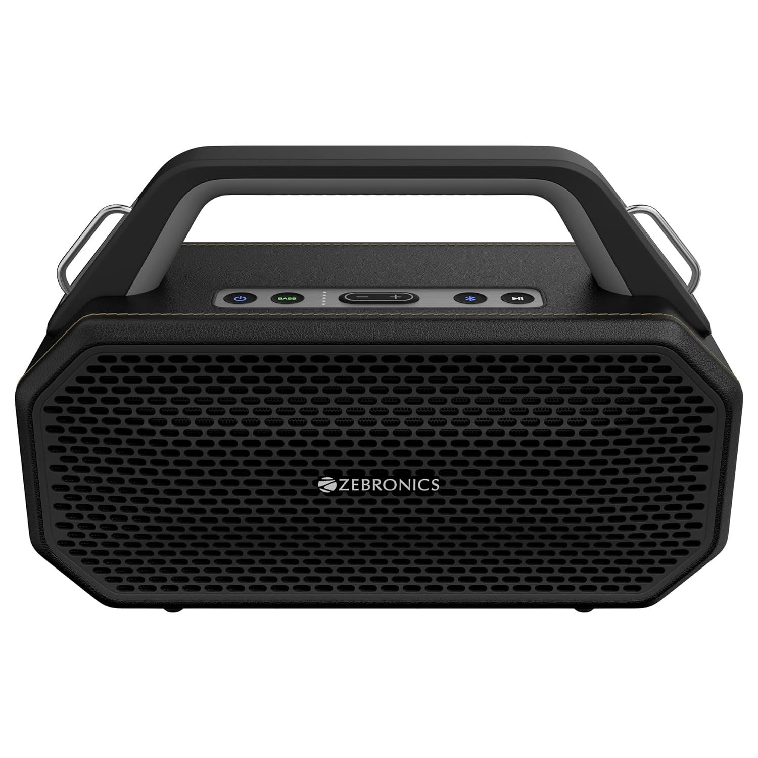 ZEBRONICS Prima, Portable Bluetooth Speaker, 90 Watts, Upto 9 Hours Playback, Dual 11.8cm Drivers,| USB, Carry Strap, Deep Bass, Splash Proof (Black) ZEBRONICS Prima, Portable Bluetooth Speaker, 90 Watts, Upto 9 Hours Playback, Dual 11.8cm Drivers,| USB,