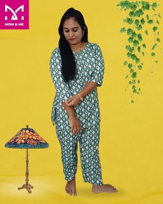 Mom And Me Pista Cotton Co-Ord Set (L) | Floral Kurta & Pyjama | Casual Loungewear