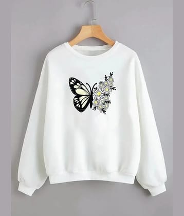 kotty Women Fleece Round Neck Sweatshirt For Light Winters ( White )