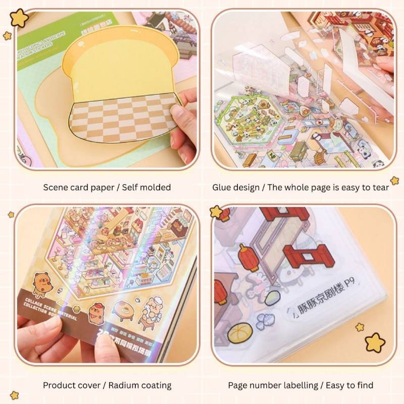 3D Landscape Sticker Book (Multicolor, 30 PET Sheets) | Creative DIY Collage & Scene Building | Craft & Stationery