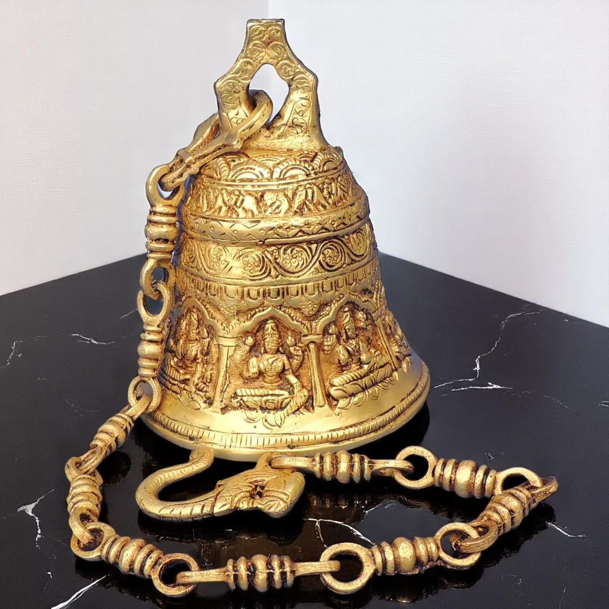 Brass Showpiece Bell With Chain God Idol Statue, Height : 7 Inch (BSMAS1372 C)