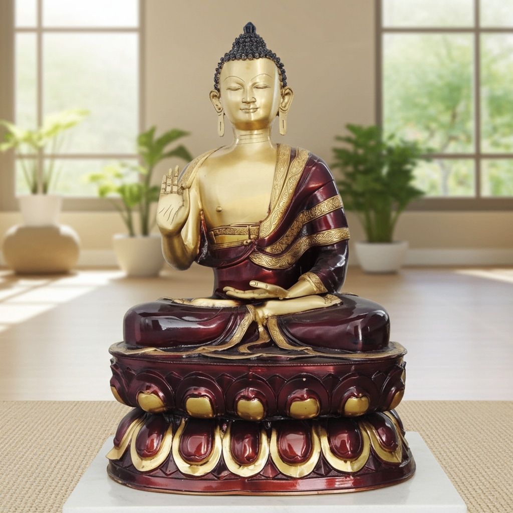 Brass Buddha Idol with Antique Finish - Decorative Meditation Statue, Height : 37 Inch (BSMAS867 A)