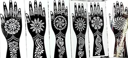 Full Hand Mehndi Stencil Design Full Hand Set | Henna Tattoo Stencil for Women, Girls and Kids | Easy to use in just 4 Steps | Mehandi Sticker Pack of 4 (Design-20) Full Hand Mehndi Stencil Design Full Hand Set | Henna Tattoo Stencil for Women, Girls and