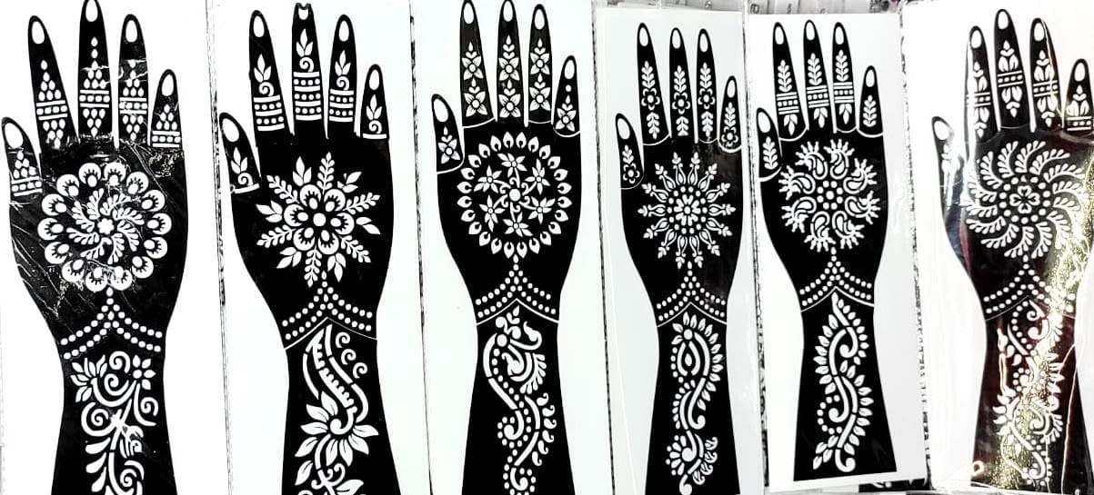 Full Hand Mehndi Stencil Design Full Hand Set | Henna Tattoo Stencil for Women, Girls and Kids | Easy to use in just 4 Steps | Mehandi Sticker Pack of 4 (Design-20) Full Hand Mehndi Stencil Design Full Hand Set | Henna Tattoo Stencil for Women, Girls and