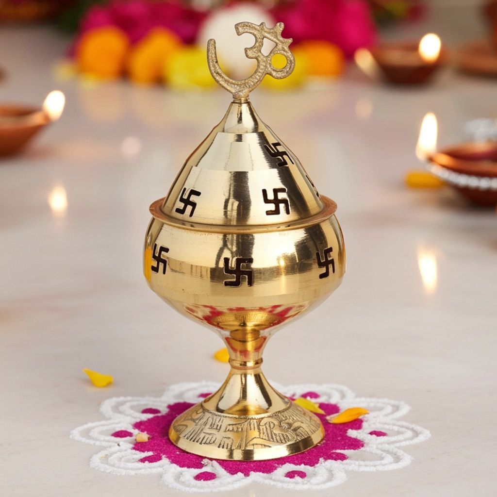 Brass Table Decor Oil Lamp Om Pakija Deepak  - Premium Brass Lamp for Puja D�cor, Height : 4.1 Inch (ZMAS164 E)