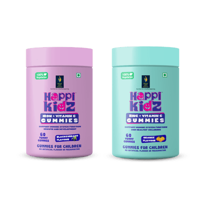 British Life Sciences Happi Kidz Iron + Vitamin C Gummies & Happi Kidz Zinc+Vitamin C Gummies Combo | Natural, Strong Bones, Muscles and Teeth, Boosts Immunity