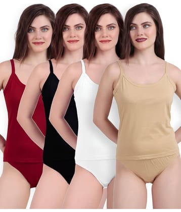 Inner Element Pack of 4 CAMISOLE Cotton Camisoles ( Multicolor )
