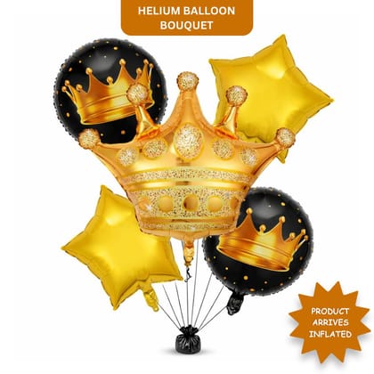 Royal Theme Crown Shaped Helium Filled Balloon Bouquet Set – 5PC Royal Theme Crown Shaped Helium Filled Balloon Bouquet Set – 5PC