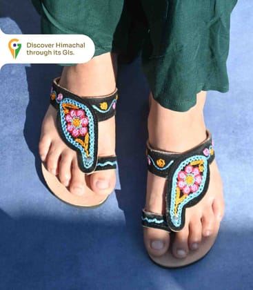 Colorful Embroidered Black Chamba Chappal