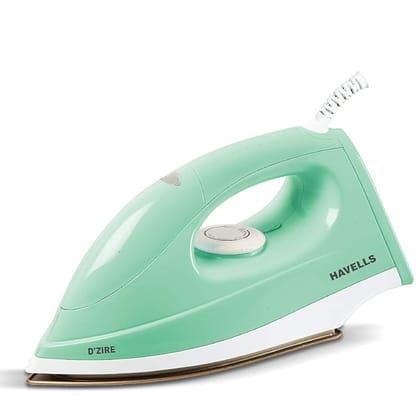 Havells D'zire 1000 watt Dry Iron With American Heritage Sole Plate, Aerodynamic Design, Easy Grip Temperature Knob & 2 years Warranty. (Mint)