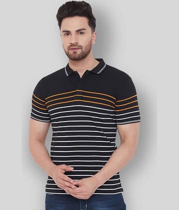 AUSTIN WOOD Pack of 1 Cotton Blend Regular Fit Striped Half Sleeves Men's Polo T Shirt ( Black )