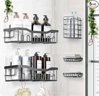 DAINERY Stainless Steel Self-Adhesive Metal Storag Wall Shelves for Bathroom and Kitchen Stainless Steel Wall Shelf (Number of Shelves - 1, Black)
