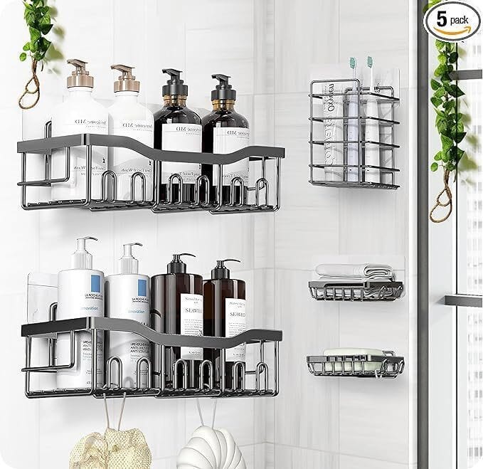 DAINERY Stainless Steel Self-Adhesive Metal Storag Wall Shelves for Bathroom and Kitchen Stainless Steel Wall Shelf (Number of Shelves - 1, Black)