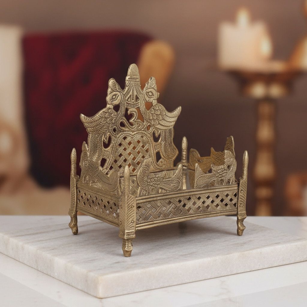Traditional Brass Singhasan for God Idol | Heavy Duty Mandir Singhasan, Height : 6.5 Inch (ZMAS110 C)