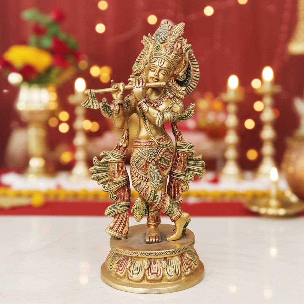 Brass Krishna Colour Statue (BSMAS616 K)