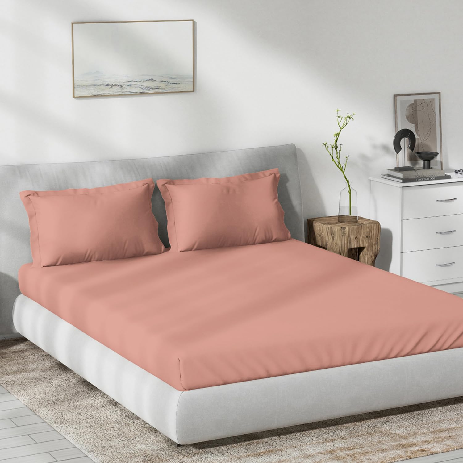 DDECOR - Topical Tones Collection 100% Cotton Dyed Pattern 180TC King Bedsheet |229 CM X 274 CM| with 2 Pillow Covers - Pink
