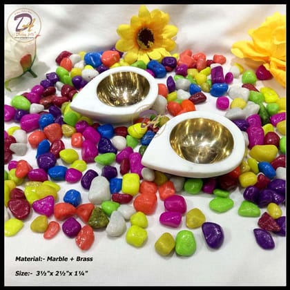 Marble Diya Pair with Brass Katori Marble Diya Pair with Brass Katori
