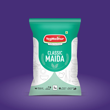 YogMashur Classic Maida | Teal and White | 1kg | Premium Quality, Hygienically Packed | Baking and Cooking