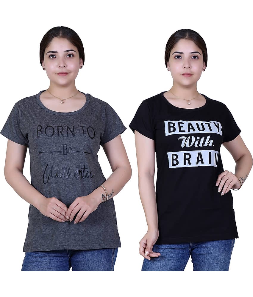 Varenyam Women Cotton Regular Fit Round Neck T-Shirt ( Grey )