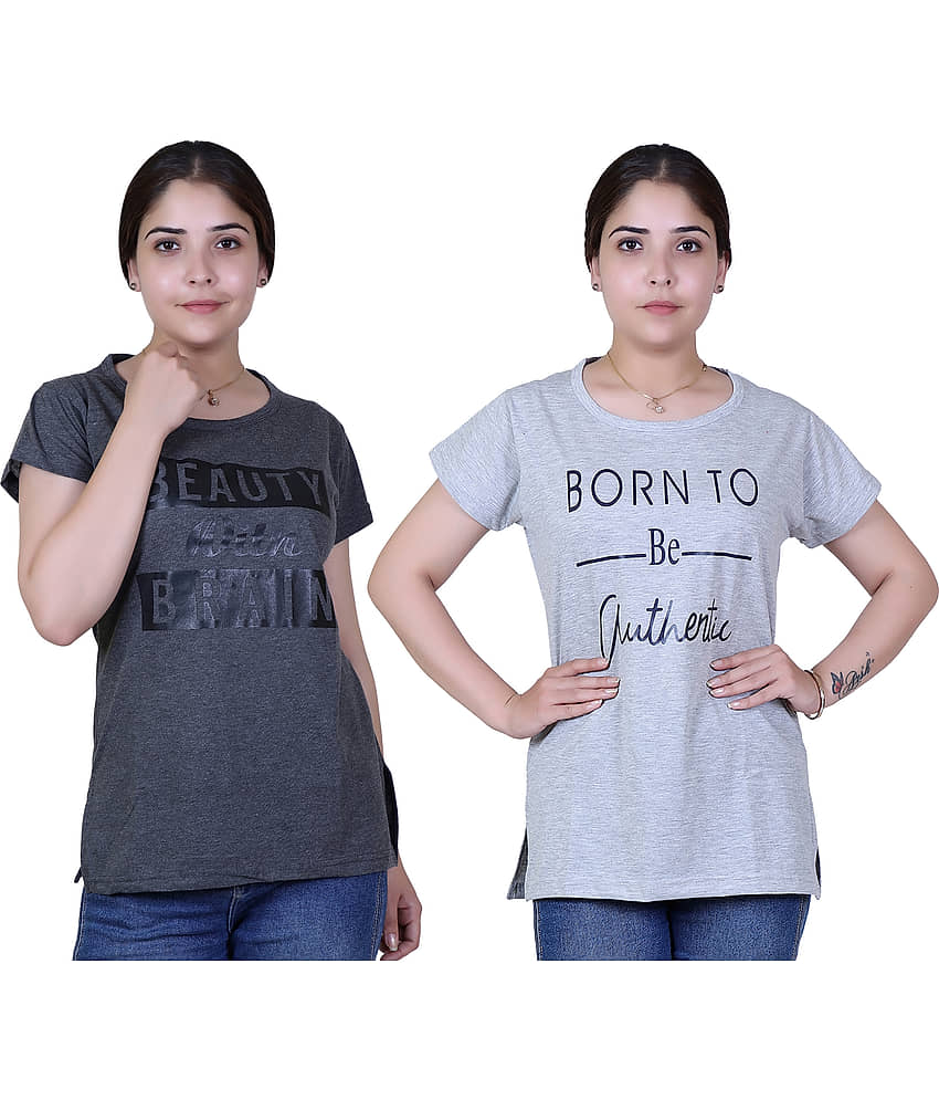 Varenyam Women Cotton Regular Fit Round Neck T-Shirt ( Grey )